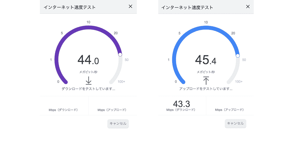 googleスピードテストの下りと上り